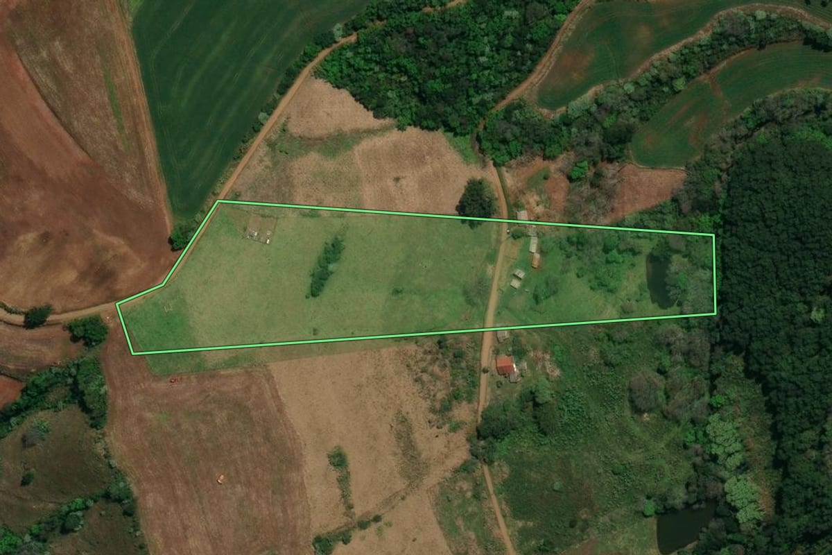 Imagem de satélite do imóvel rural em Dionísio Cerqueira (SC), com o contorno declarado no CAR desenhado por cima.