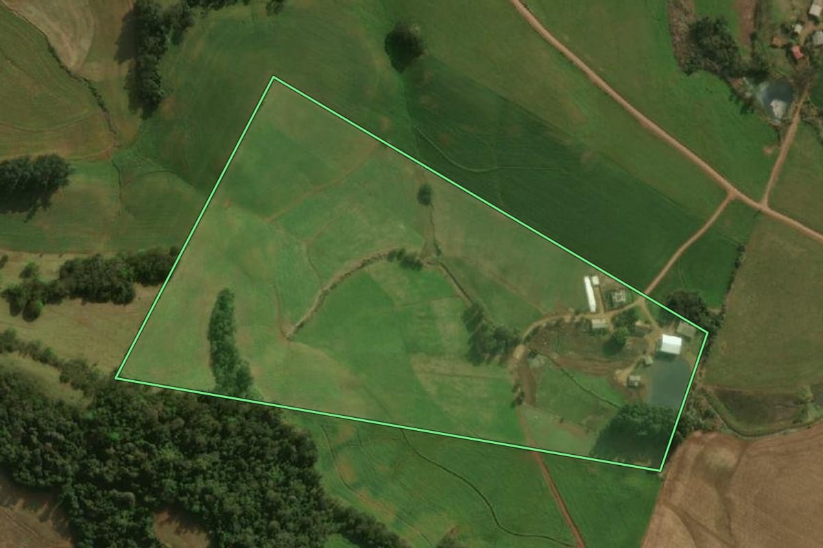 Imagem de satélite do imóvel rural em Dionísio Cerqueira (SC), com o contorno declarado no CAR desenhado por cima.