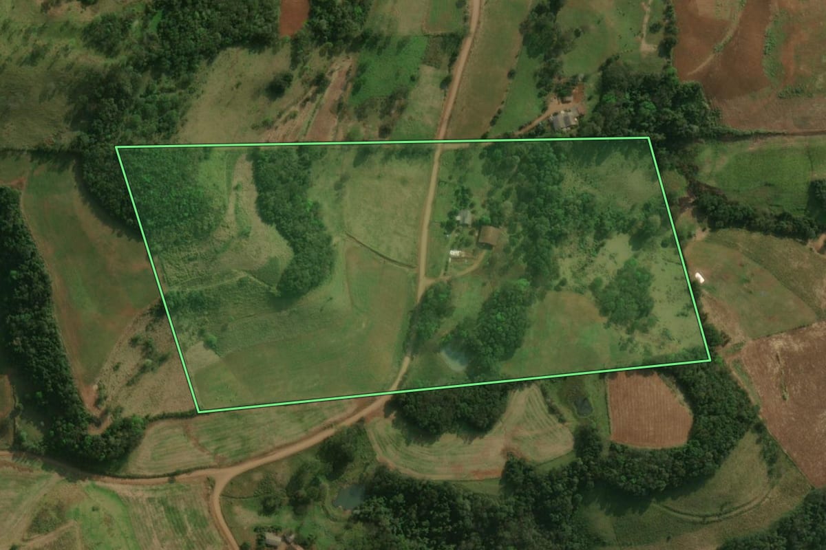 Imagem de satélite do imóvel rural em Dionísio Cerqueira (SC), com o contorno declarado no CAR desenhado por cima.