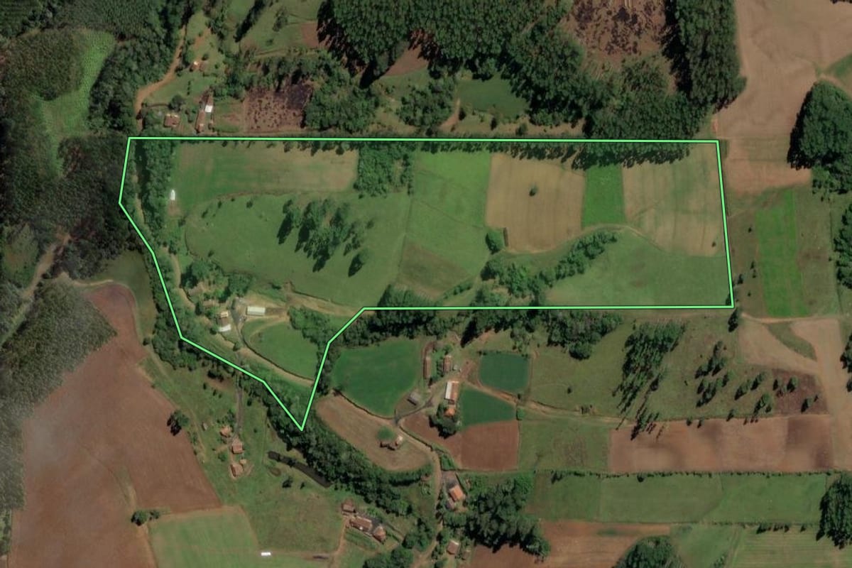 Imagem de satélite do imóvel rural em Dona Emma (SC), com o contorno declarado no CAR desenhado por cima.