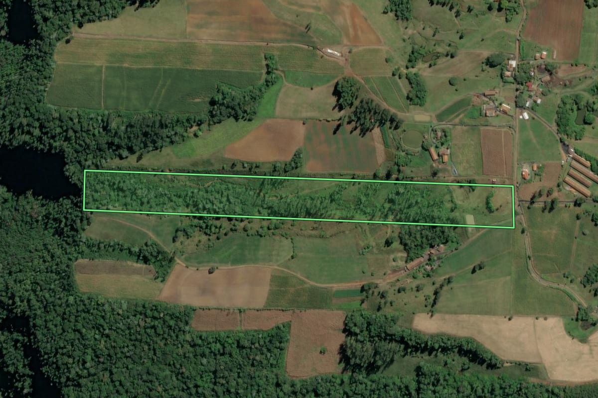 Imagem de satélite do imóvel rural em Dona Emma (SC), com o contorno declarado no CAR desenhado por cima.