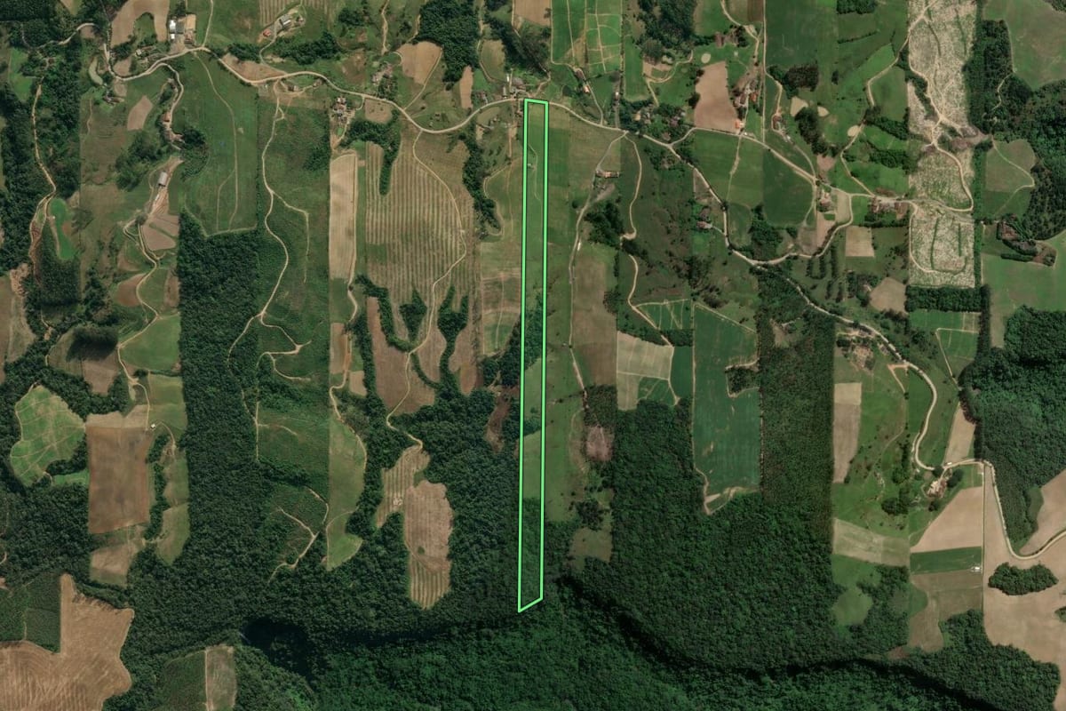 Imagem de satélite do imóvel rural em Dona Emma (SC), com o contorno declarado no CAR desenhado por cima.