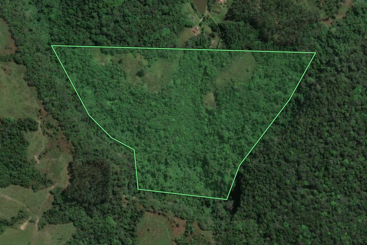 Imagem de satélite do imóvel rural em Dona Emma (SC), com o contorno declarado no CAR desenhado por cima.