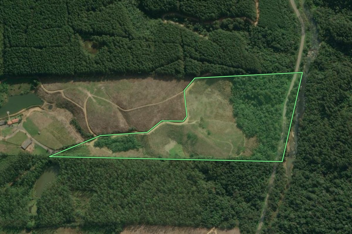 Imagem de satélite do imóvel rural em Dona Emma (SC), com o contorno declarado no CAR desenhado por cima.