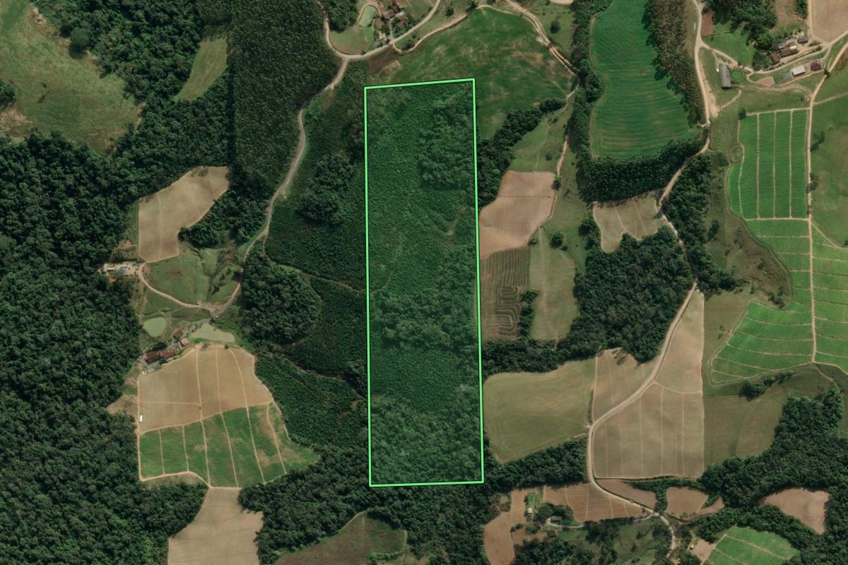 Imagem de satélite do imóvel rural em Dona Emma (SC), com o contorno declarado no CAR desenhado por cima.