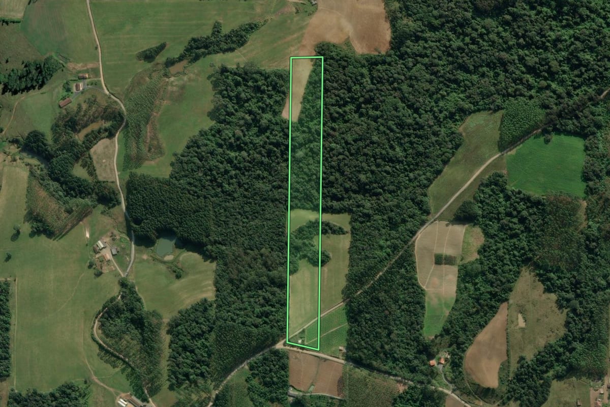 Imagem de satélite do imóvel rural em Dona Emma (SC), com o contorno declarado no CAR desenhado por cima.