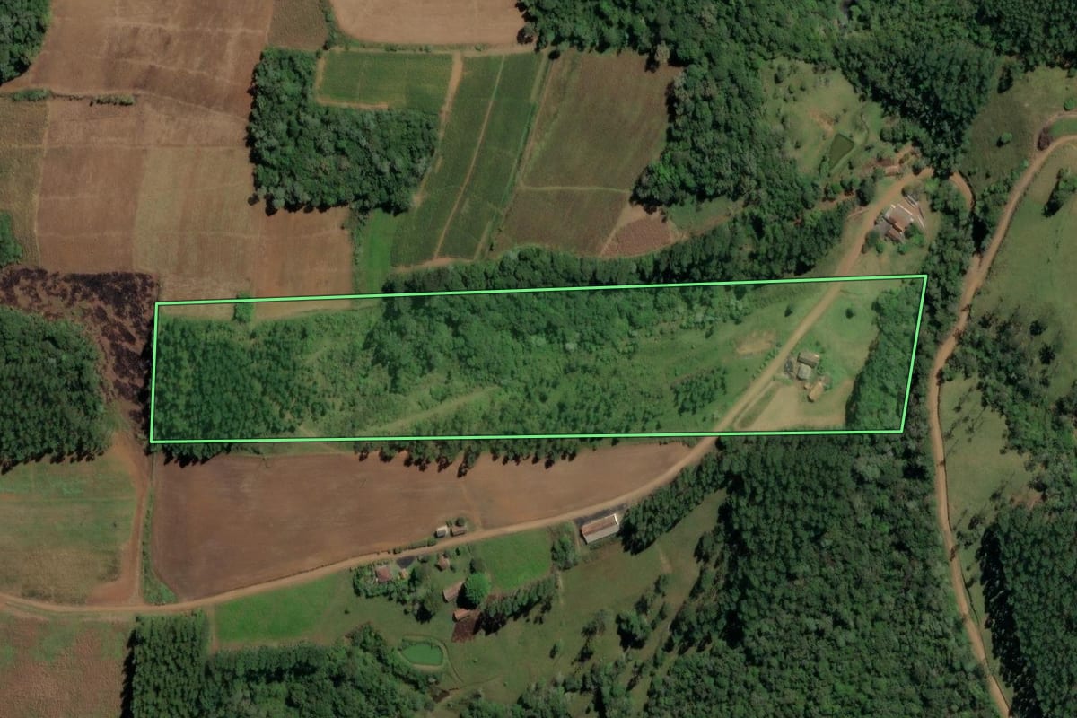 Imagem de satélite do imóvel rural em Dona Emma (SC), com o contorno declarado no CAR desenhado por cima.
