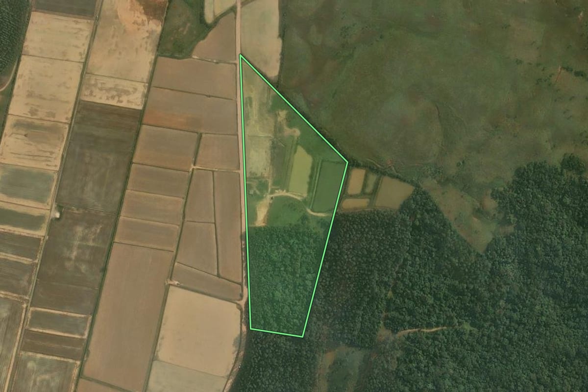 Imagem de satélite do imóvel rural em Doutor Pedrinho (SC), com o contorno declarado no CAR desenhado por cima.