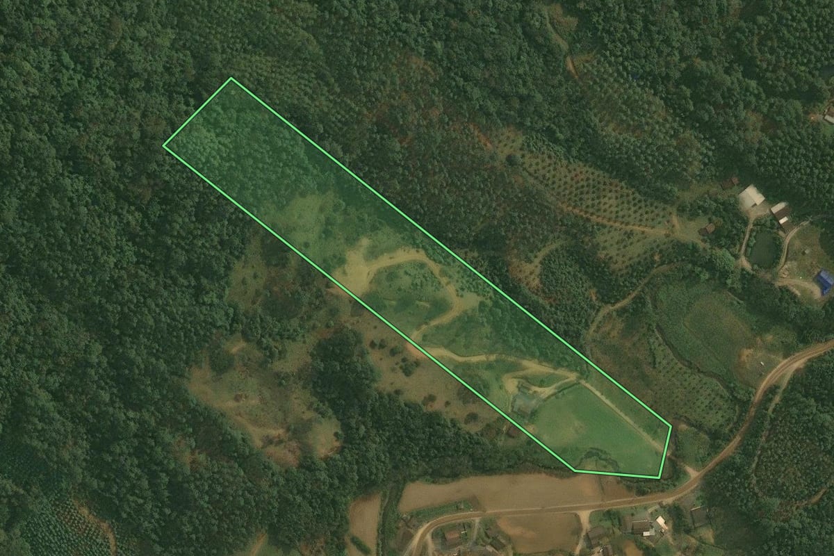 Imagem de satélite do imóvel rural em Doutor Pedrinho (SC), com o contorno declarado no CAR desenhado por cima.
