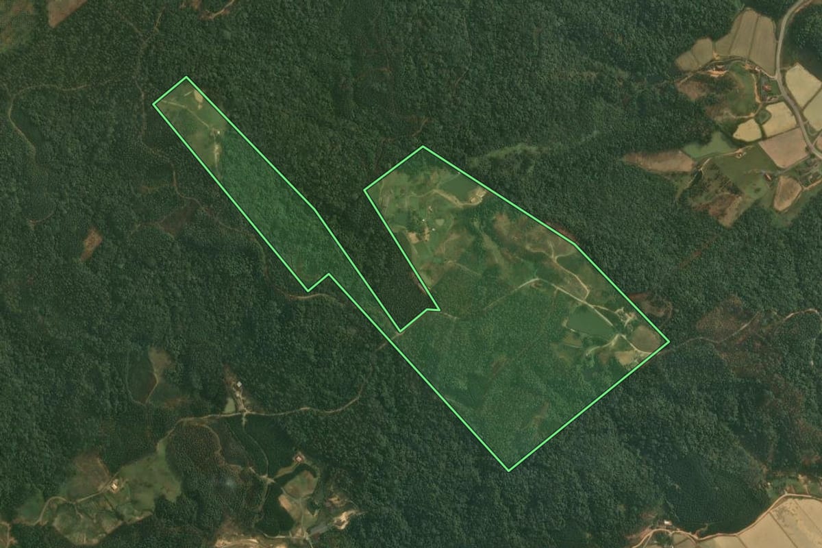 Imagem de satélite do imóvel rural em Doutor Pedrinho (SC), com o contorno declarado no CAR desenhado por cima.