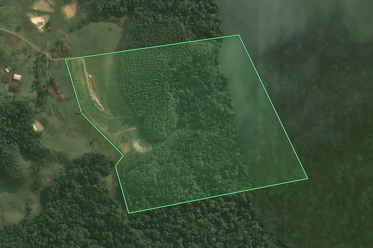 Imagem de satélite do imóvel rural em Doutor Pedrinho (SC), com o contorno declarado no CAR desenhado por cima.