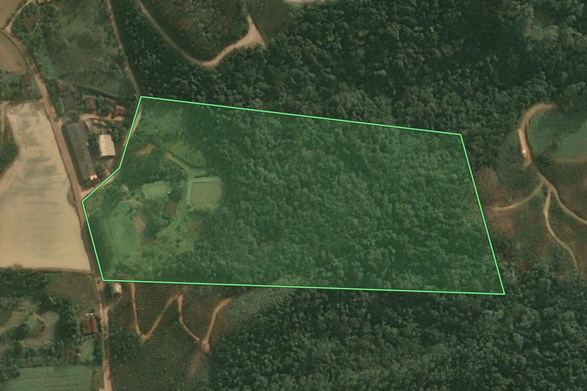 Imagem de satélite do imóvel rural em Doutor Pedrinho (SC), com o contorno declarado no CAR desenhado por cima.