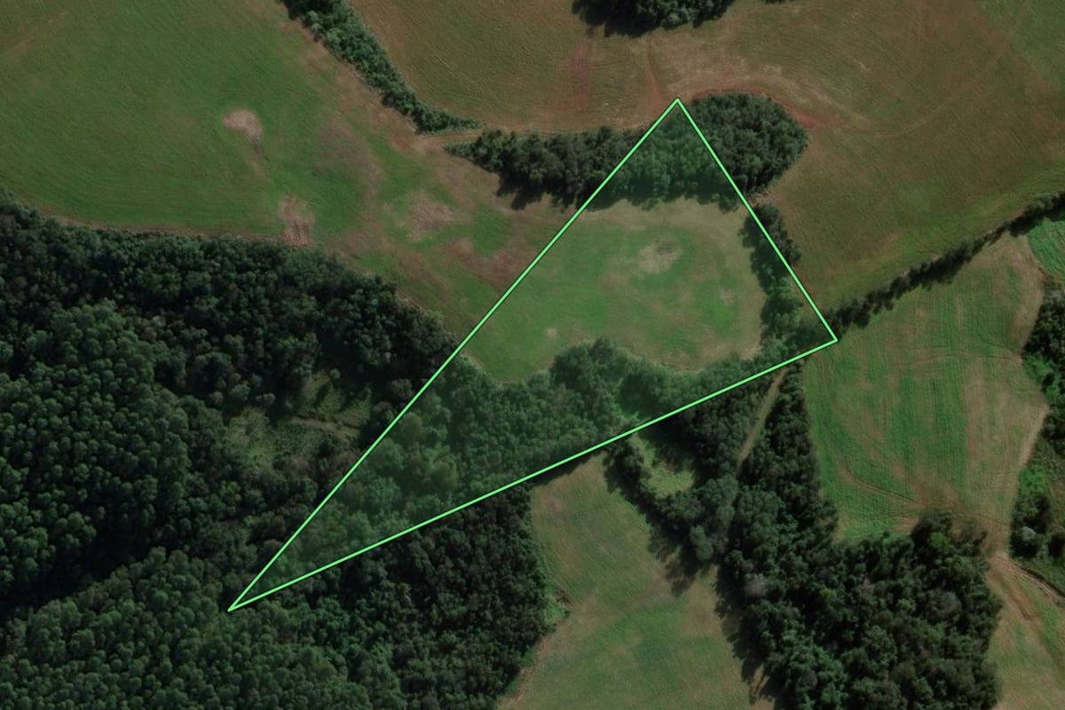 Imagem de satélite do imóvel rural em Entre Rios (SC), com o contorno declarado no CAR desenhado por cima.