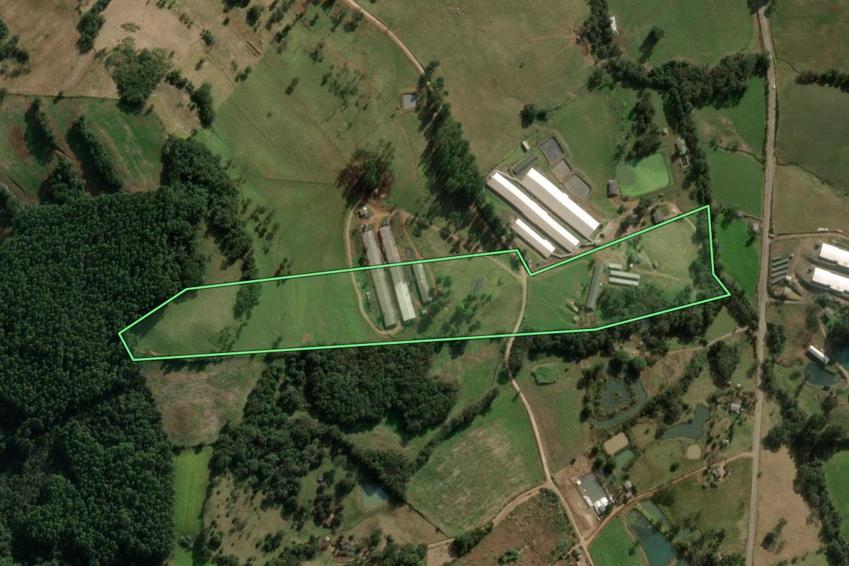 Imagem de satélite do imóvel rural em Entre Rios (SC), com o contorno declarado no CAR desenhado por cima.