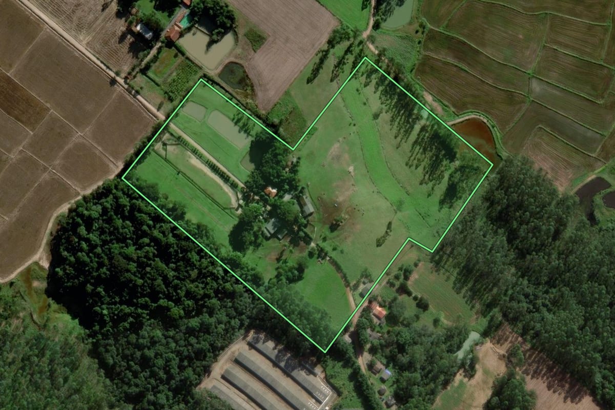 Imagem de satélite do imóvel rural em Ermo (SC), com o contorno declarado no CAR desenhado por cima.