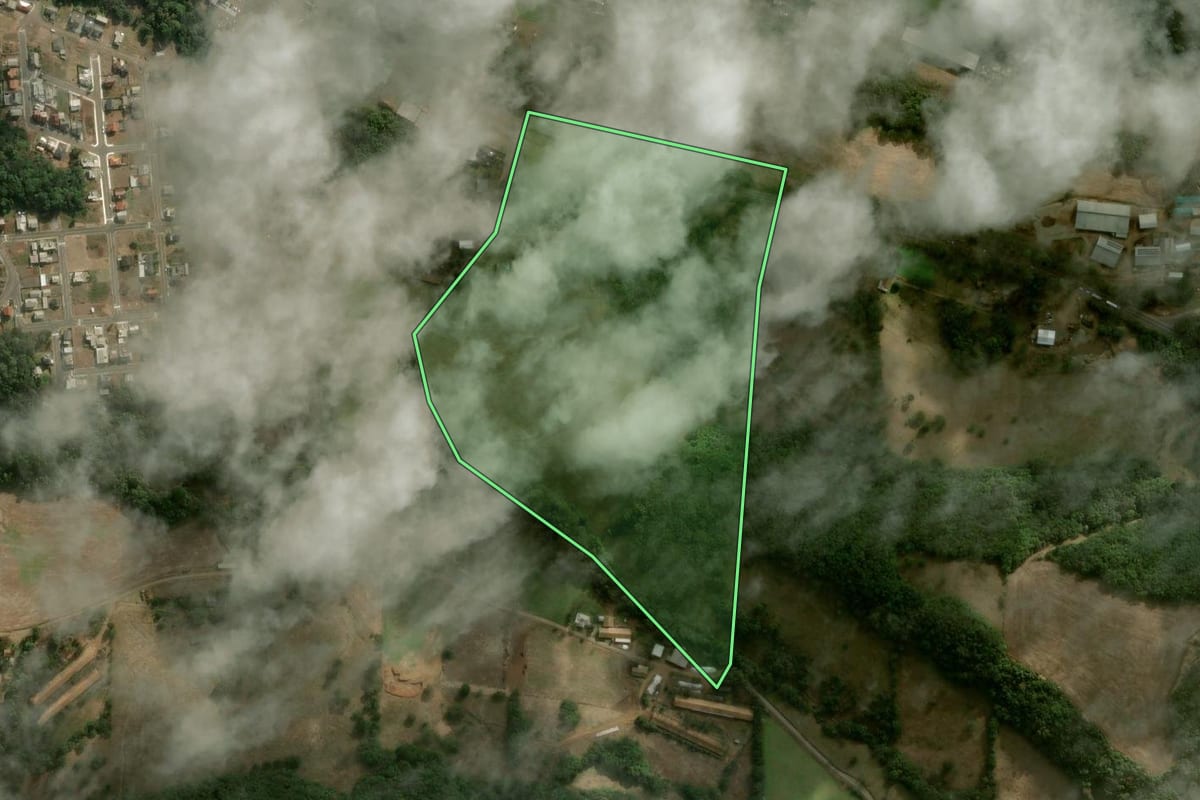 Imagem de satélite do imóvel rural em Erval Velho (SC), com o contorno declarado no CAR desenhado por cima.