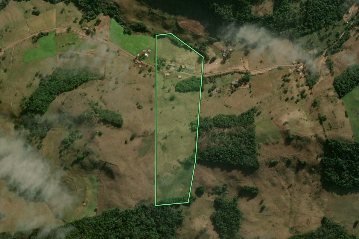 Imagem de satélite do imóvel rural em Erval Velho (SC), com o contorno declarado no CAR desenhado por cima.