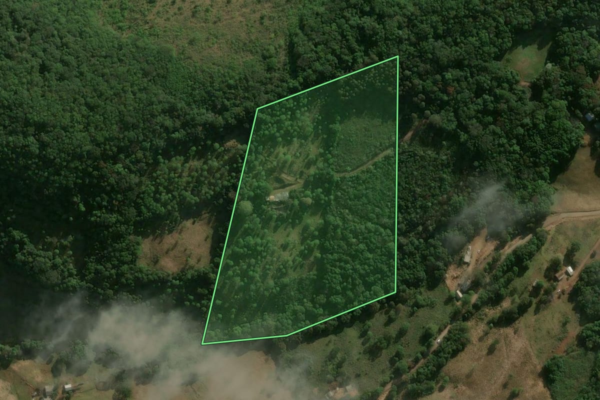 Imagem de satélite do imóvel rural em Erval Velho (SC), com o contorno declarado no CAR desenhado por cima.