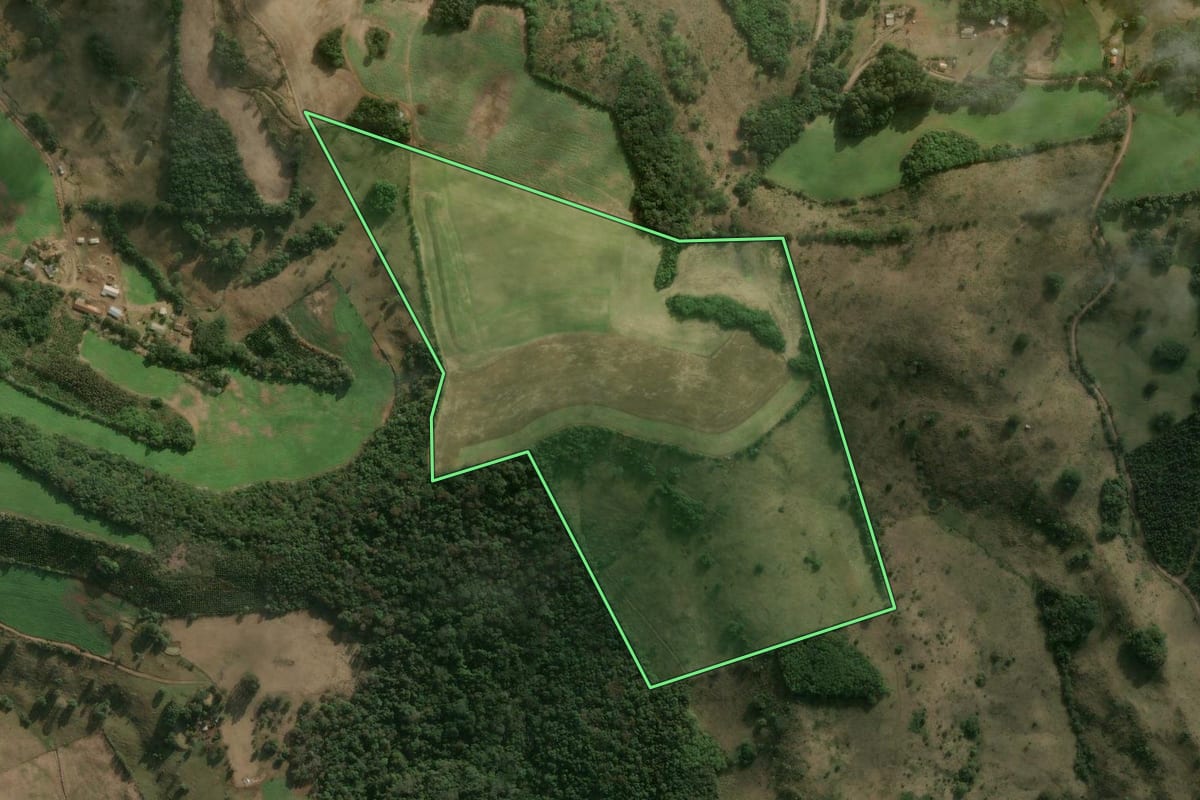 Imagem de satélite do imóvel rural em Erval Velho (SC), com o contorno declarado no CAR desenhado por cima.