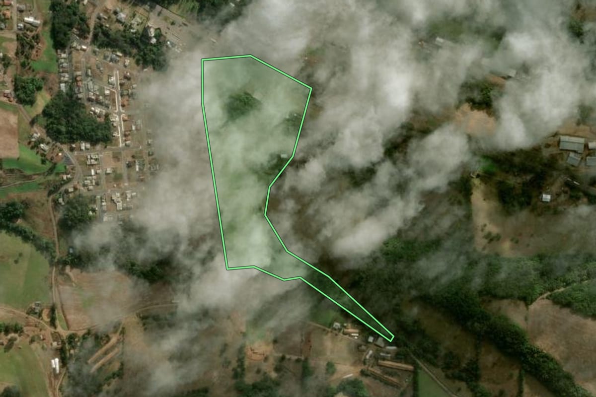 Imagem de satélite do imóvel rural em Erval Velho (SC), com o contorno declarado no CAR desenhado por cima.