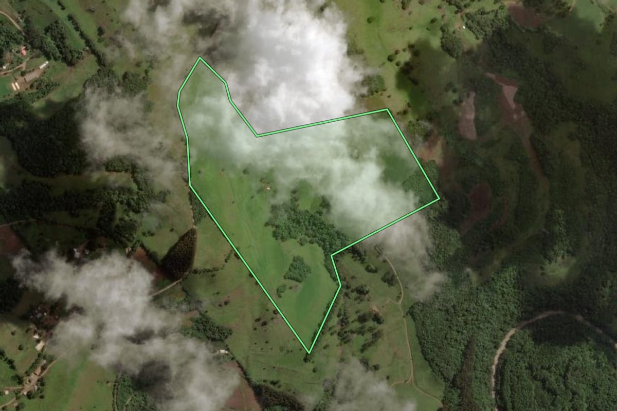 Imagem de satélite do imóvel rural em Erval Velho (SC), com o contorno declarado no CAR desenhado por cima.