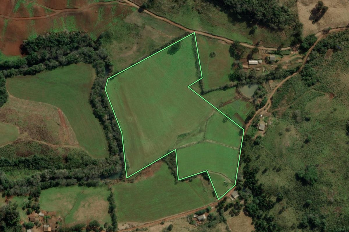 Imagem de satélite do imóvel rural em Erval Velho (SC), com o contorno declarado no CAR desenhado por cima.