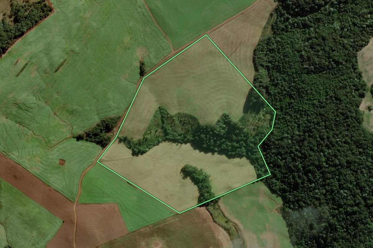 Imagem de satélite do imóvel rural em Erval Velho (SC), com o contorno declarado no CAR desenhado por cima.