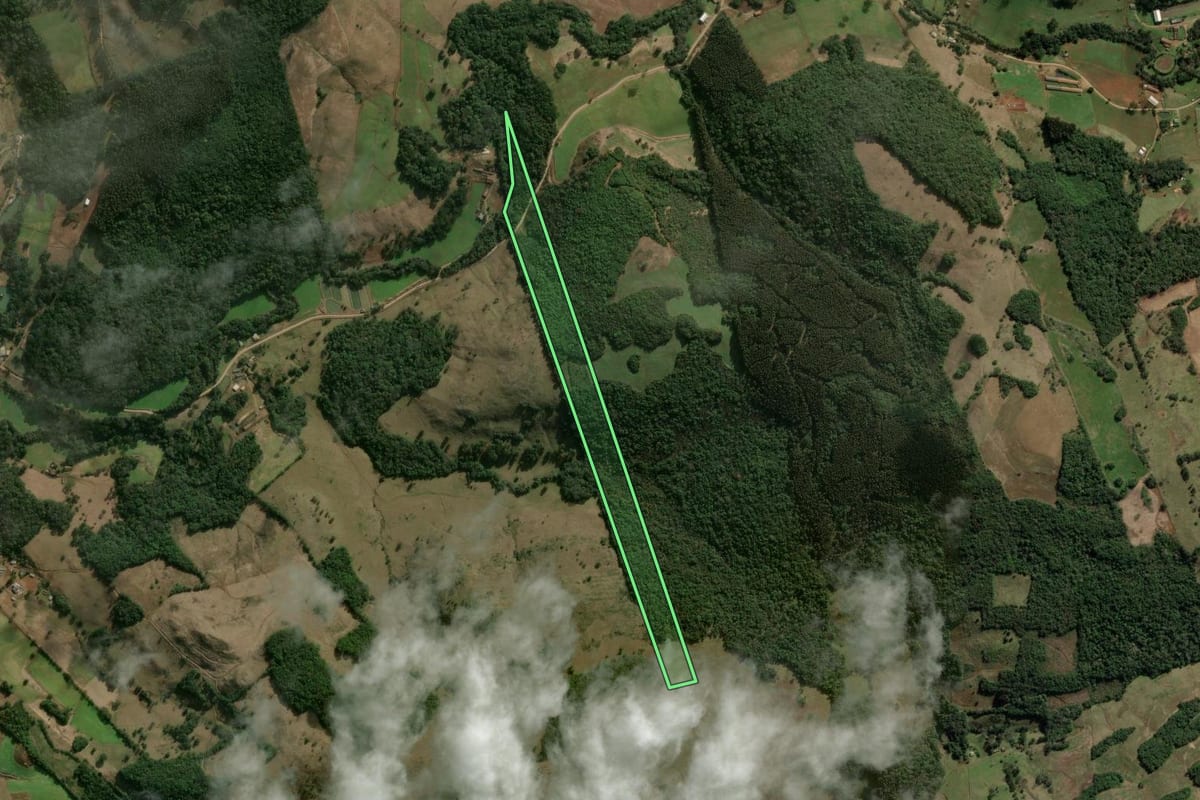 Imagem de satélite do imóvel rural em Erval Velho (SC), com o contorno declarado no CAR desenhado por cima.