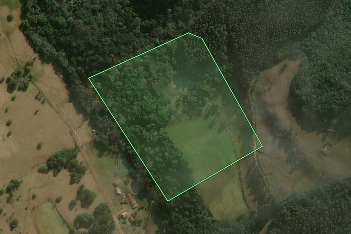 Imagem de satélite do imóvel rural em Erval Velho (SC), com o contorno declarado no CAR desenhado por cima.