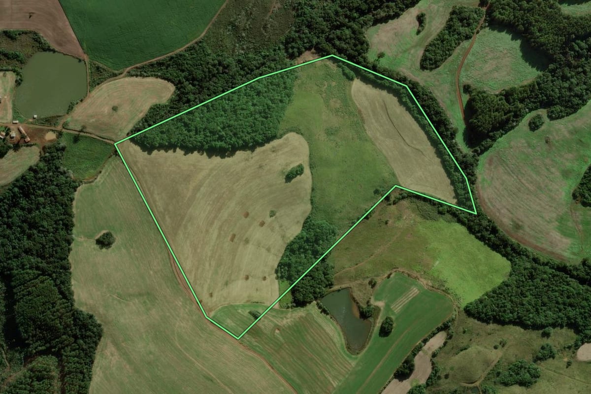 Imagem de satélite do imóvel rural em Erval Velho (SC), com o contorno declarado no CAR desenhado por cima.