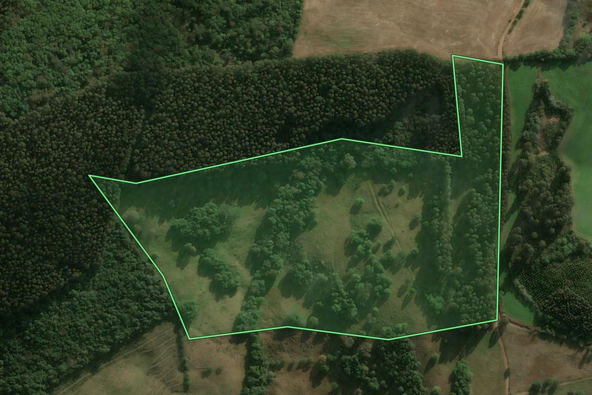 Imagem de satélite do imóvel rural em Erval Velho (SC), com o contorno declarado no CAR desenhado por cima.