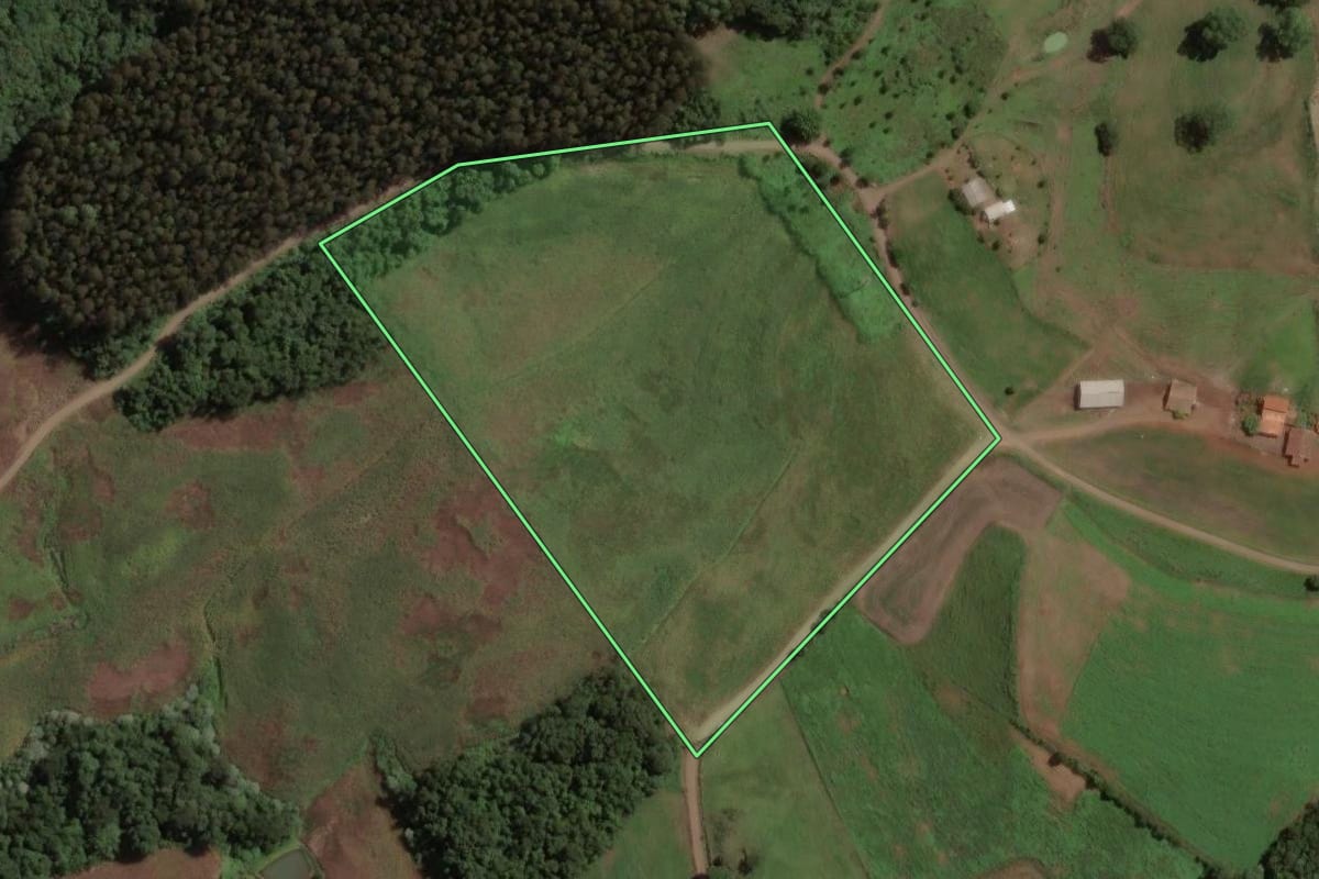 Imagem de satélite do imóvel rural em Erval Velho (SC), com o contorno declarado no CAR desenhado por cima.