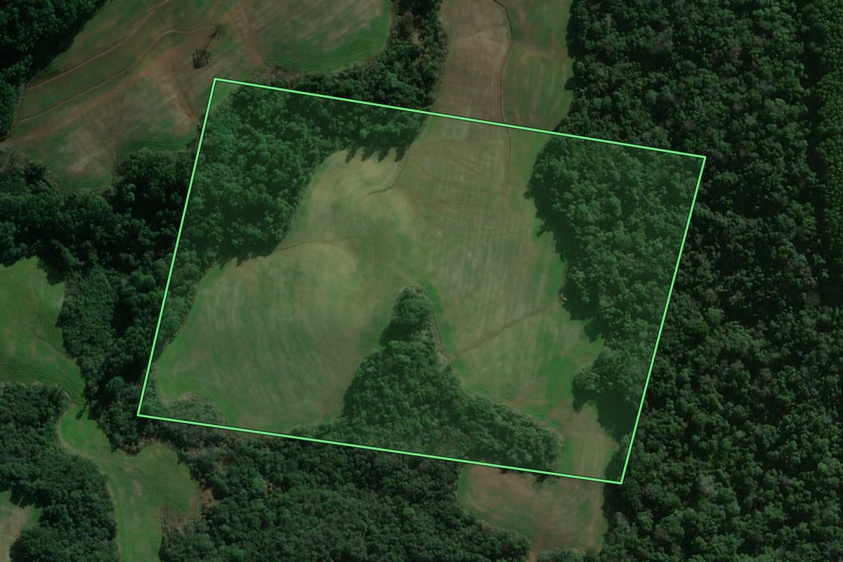 Imagem de satélite do imóvel rural em Faxinal dos Guedes (SC), com o contorno declarado no CAR desenhado por cima.