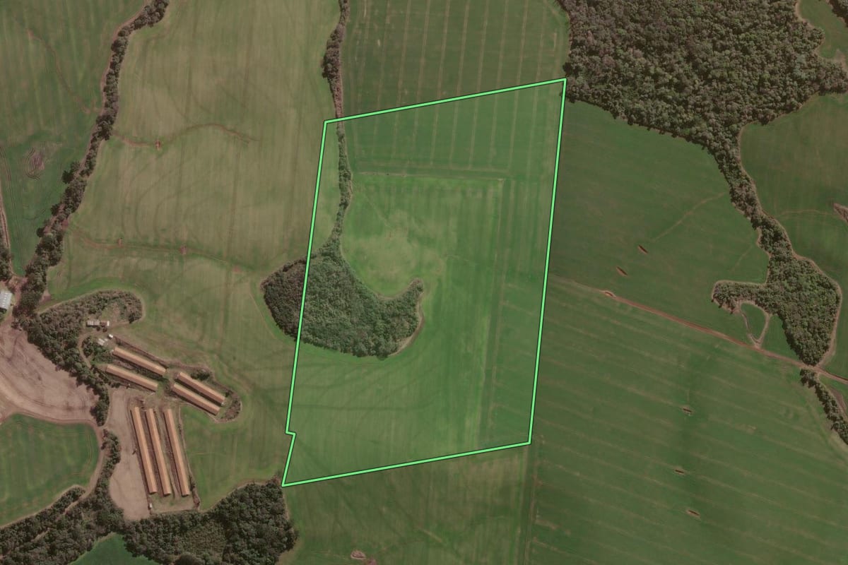 Imagem de satélite do imóvel rural em Faxinal dos Guedes (SC), com o contorno declarado no CAR desenhado por cima.
