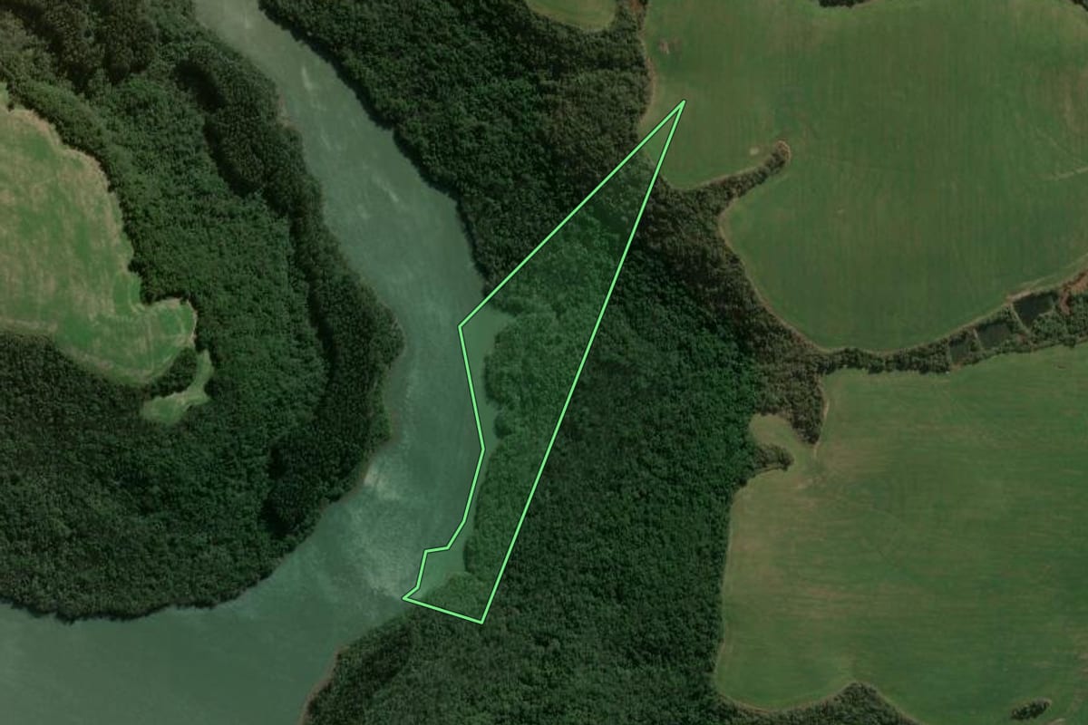 Imagem de satélite do imóvel rural em Faxinal dos Guedes (SC), com o contorno declarado no CAR desenhado por cima.