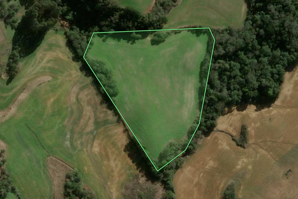 Imagem de satélite do imóvel rural em Faxinal dos Guedes (SC), com o contorno declarado no CAR desenhado por cima.