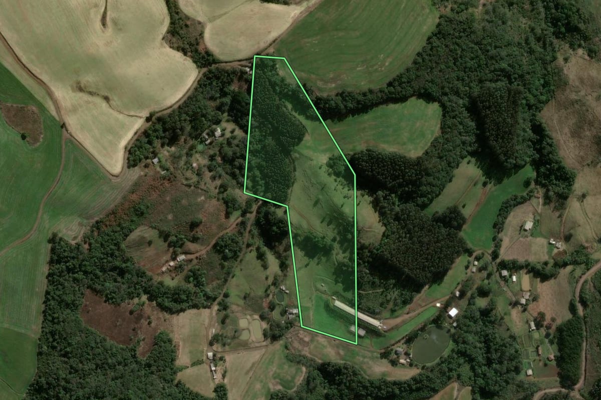 Imagem de satélite do imóvel rural em Faxinal dos Guedes (SC), com o contorno declarado no CAR desenhado por cima.