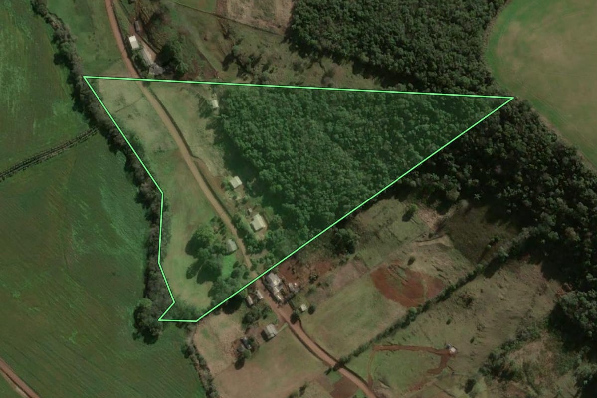 Imagem de satélite do imóvel rural em Faxinal dos Guedes (SC), com o contorno declarado no CAR desenhado por cima.