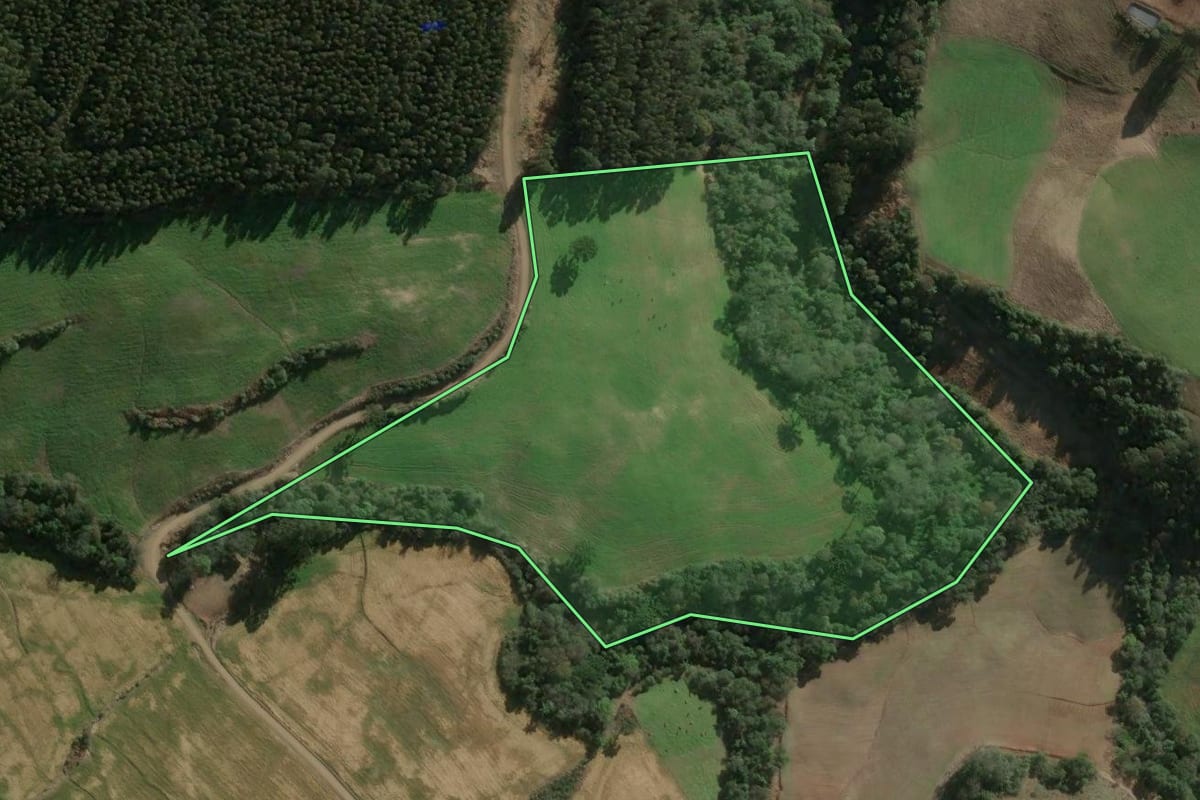 Imagem de satélite do imóvel rural em Faxinal dos Guedes (SC), com o contorno declarado no CAR desenhado por cima.