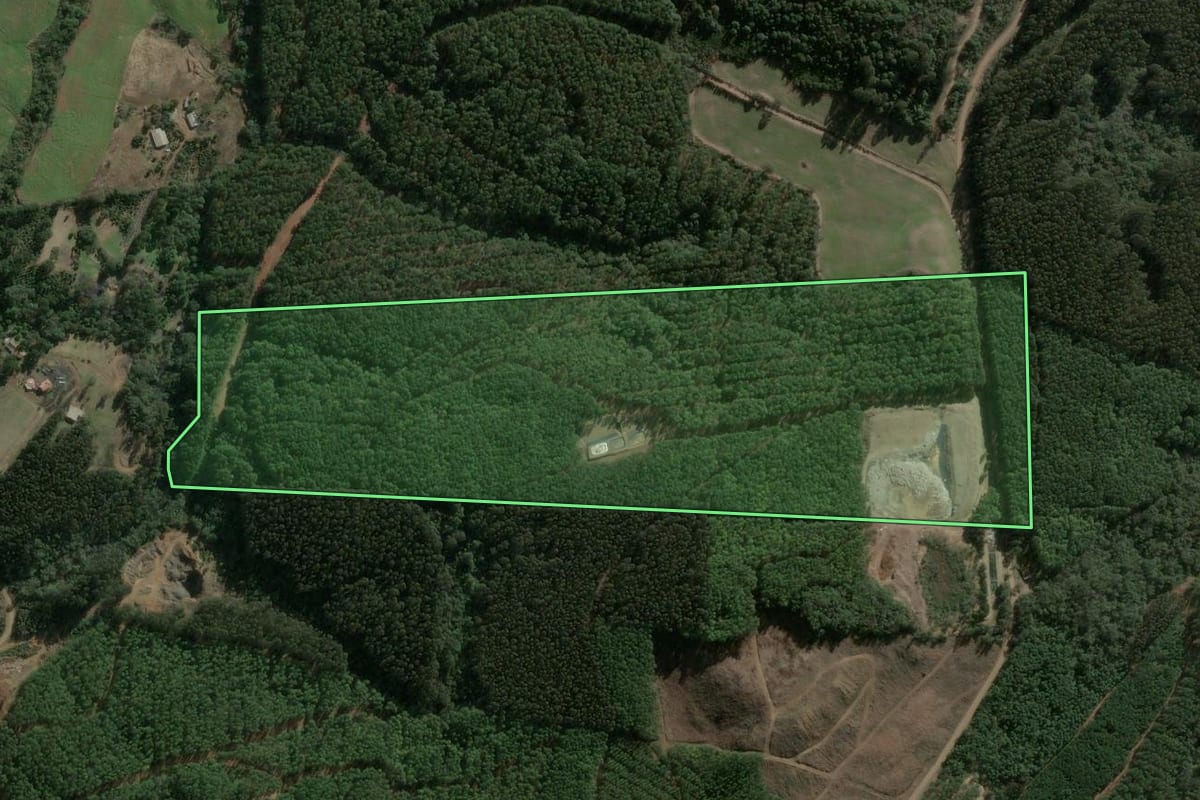 Imagem de satélite do imóvel rural em Faxinal dos Guedes (SC), com o contorno declarado no CAR desenhado por cima.