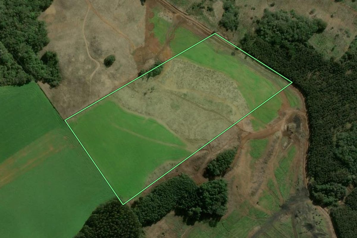 Imagem de satélite do imóvel rural em Faxinal dos Guedes (SC), com o contorno declarado no CAR desenhado por cima.
