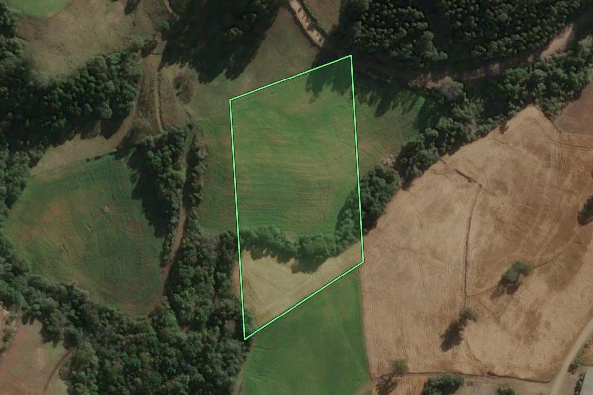 Imagem de satélite do imóvel rural em Faxinal dos Guedes (SC), com o contorno declarado no CAR desenhado por cima.