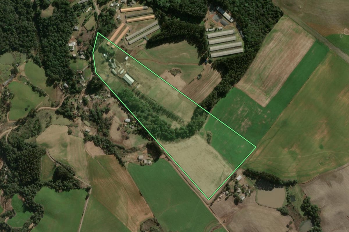 Imagem de satélite do imóvel rural em Faxinal dos Guedes (SC), com o contorno declarado no CAR desenhado por cima.