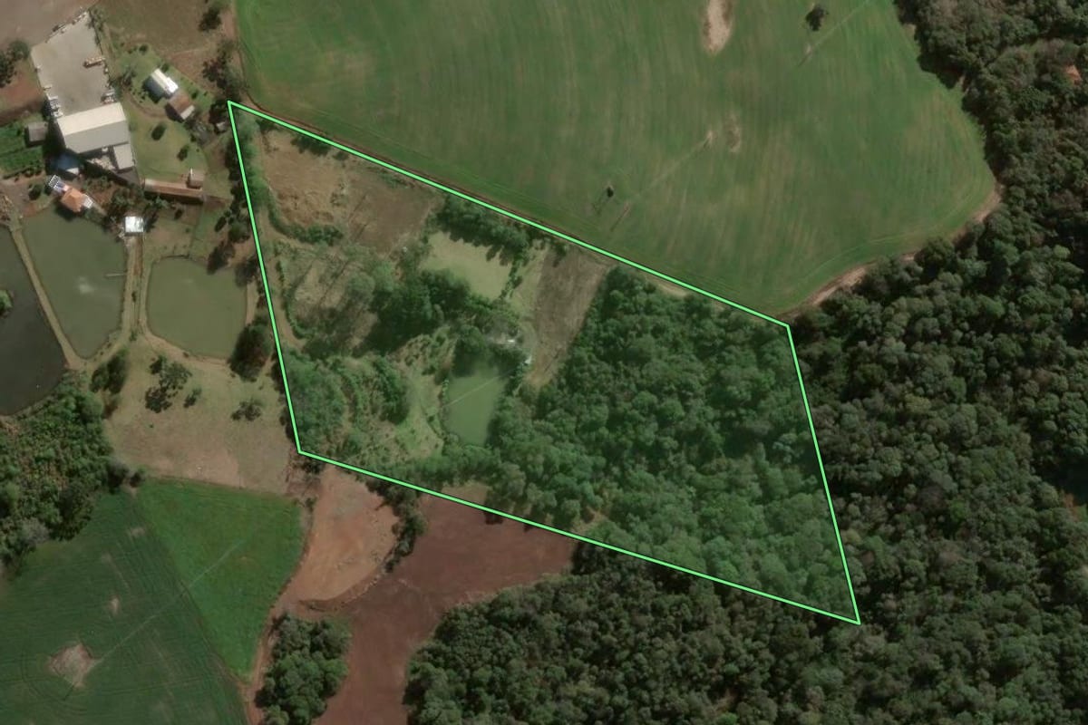 Imagem de satélite do imóvel rural em Faxinal dos Guedes (SC), com o contorno declarado no CAR desenhado por cima.