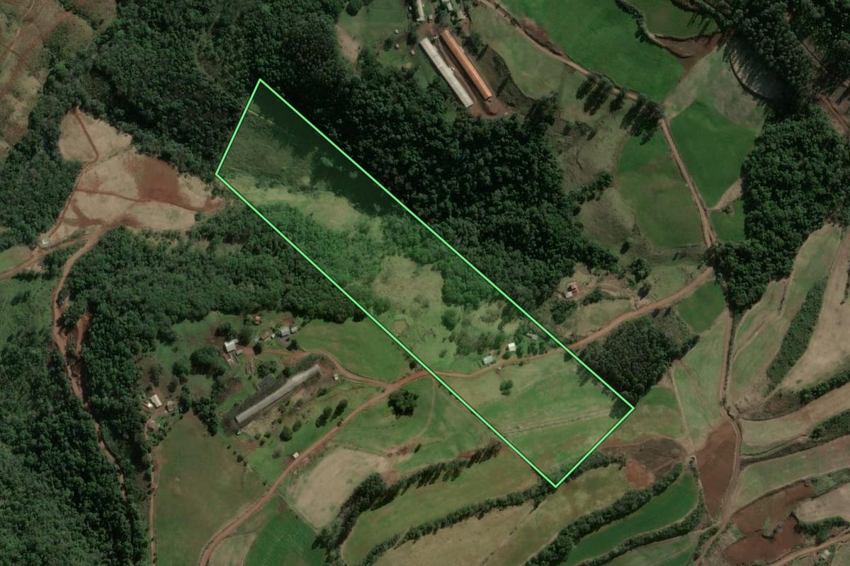 Imagem de satélite do imóvel rural em Faxinal dos Guedes (SC), com o contorno declarado no CAR desenhado por cima.
