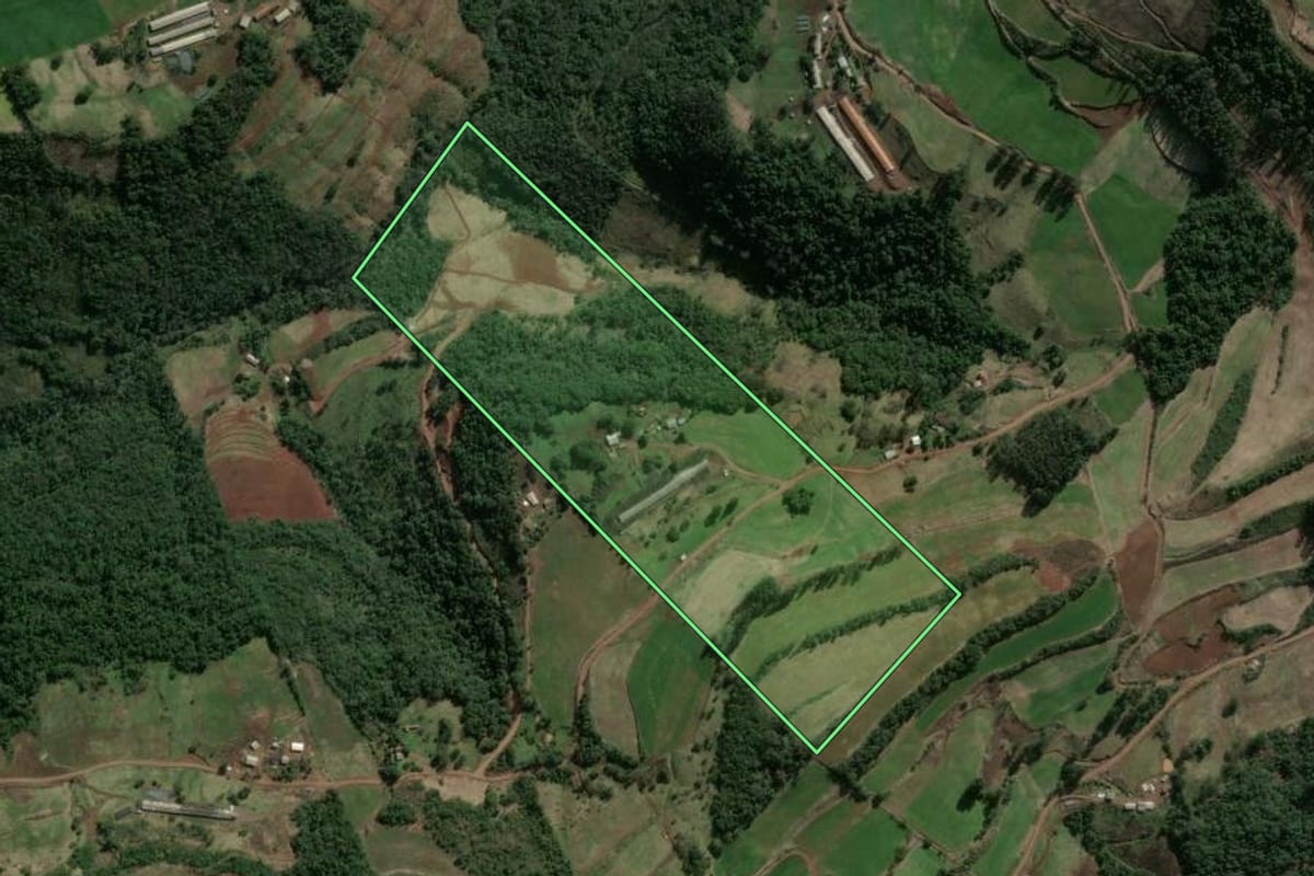 Imagem de satélite do imóvel rural em Faxinal dos Guedes (SC), com o contorno declarado no CAR desenhado por cima.