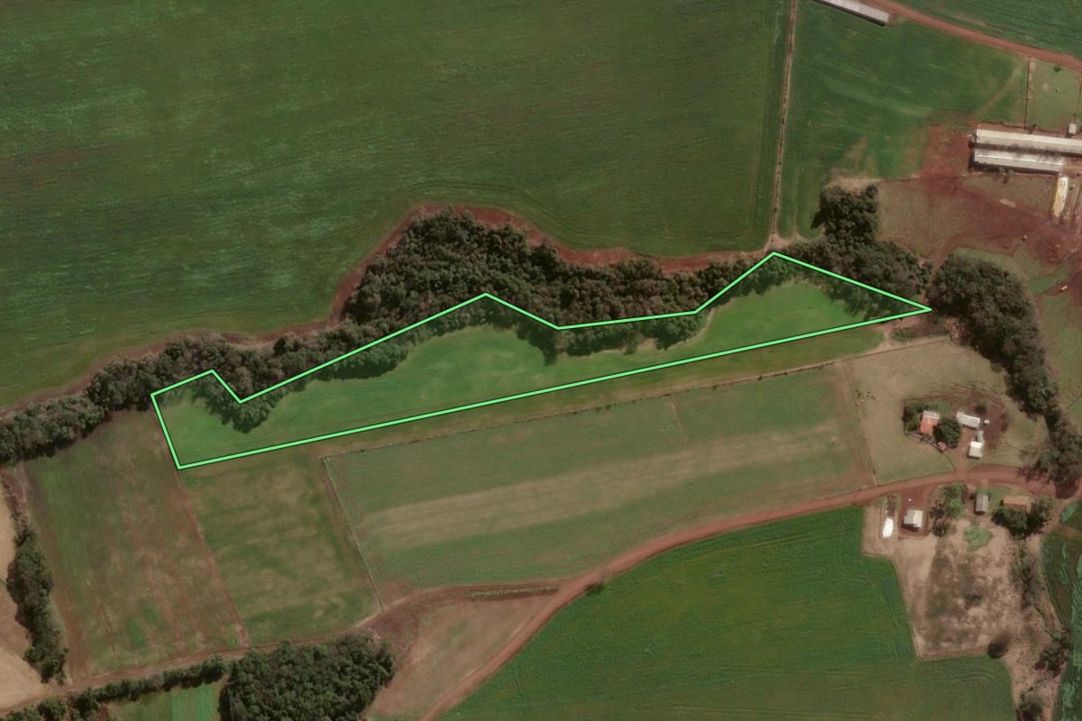 Imagem de satélite do imóvel rural em Faxinal dos Guedes (SC), com o contorno declarado no CAR desenhado por cima.