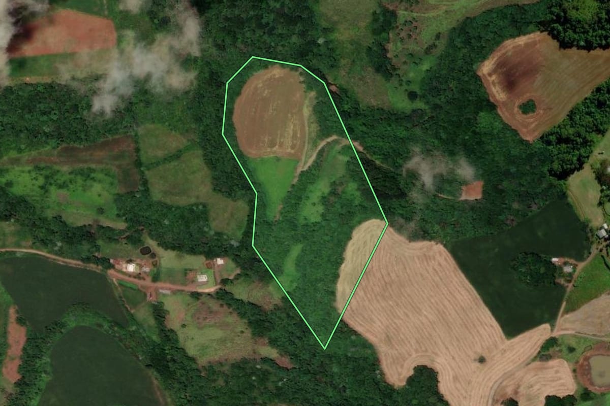 Imagem de satélite do imóvel rural em Flor do Sertão (SC), com o contorno declarado no CAR desenhado por cima.
