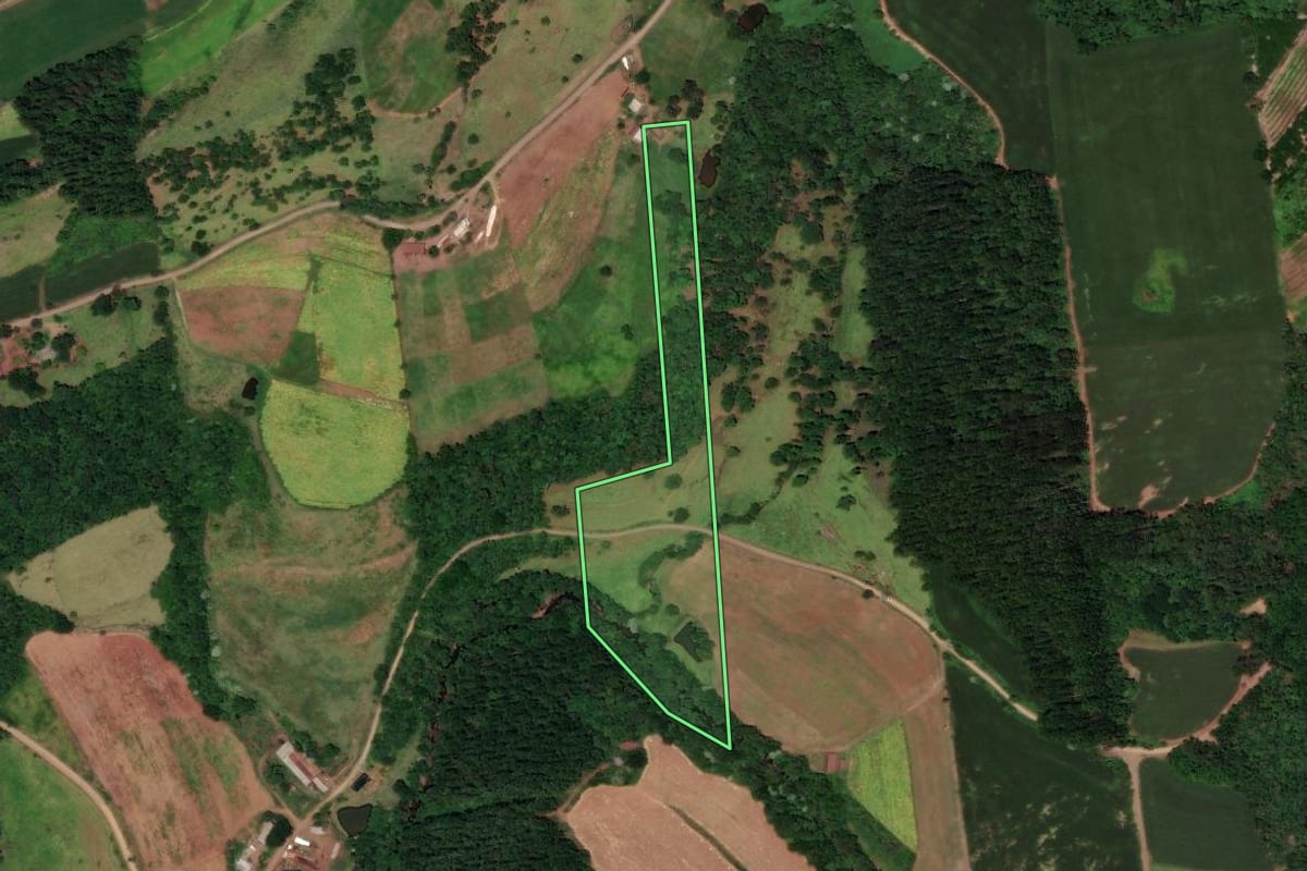 Imagem de satélite do imóvel rural em Flor do Sertão (SC), com o contorno declarado no CAR desenhado por cima.