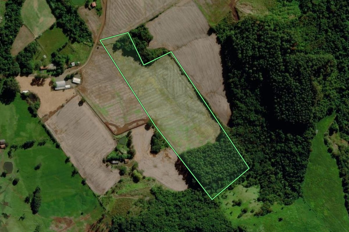 Imagem de satélite do imóvel rural em Flor do Sertão (SC), com o contorno declarado no CAR desenhado por cima.